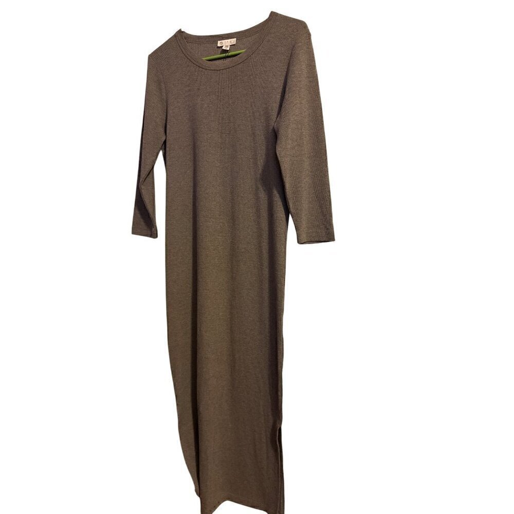 Lila Rose Ribbed Side Slits Brown Long Sleeve Maxi Dress Size Medium